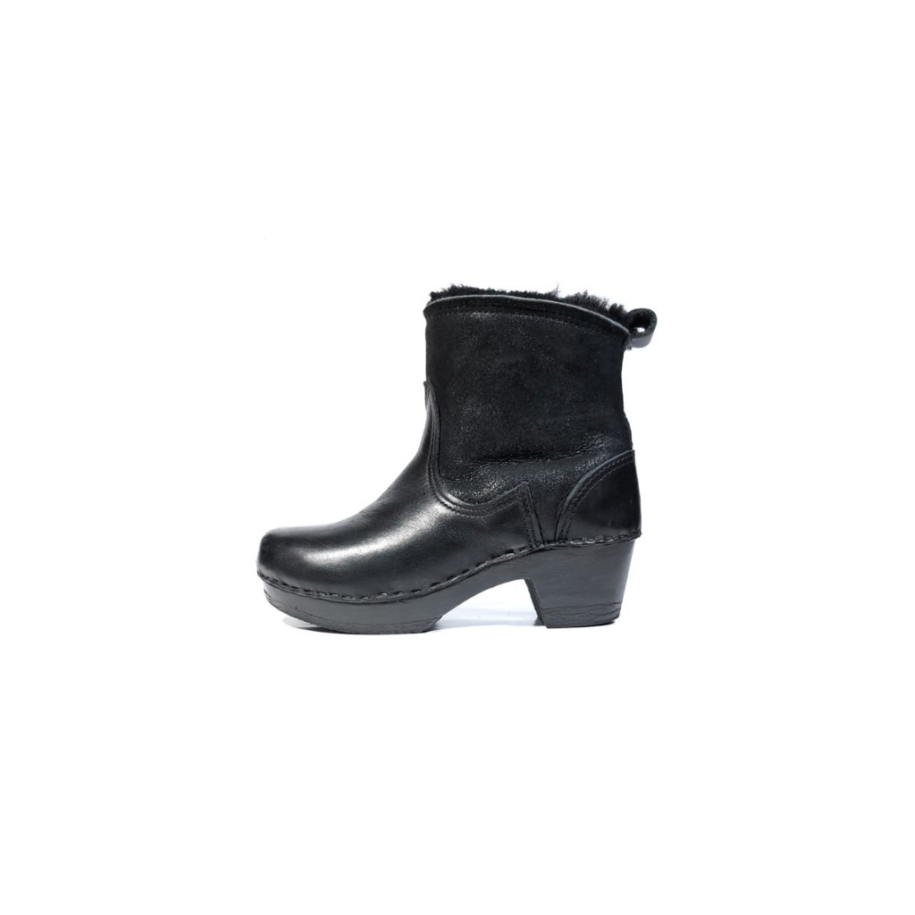 No. 6 Clogs Black Shearling Clogs Ankle Boots Mid Heel Black Size 6 | 37